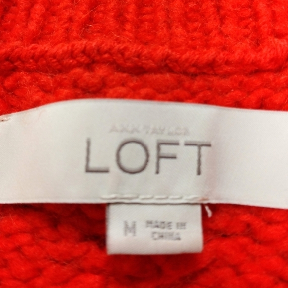 Loft Orange Wool Blend Cable Knit Sweater Sz M - Picture 7 of 8